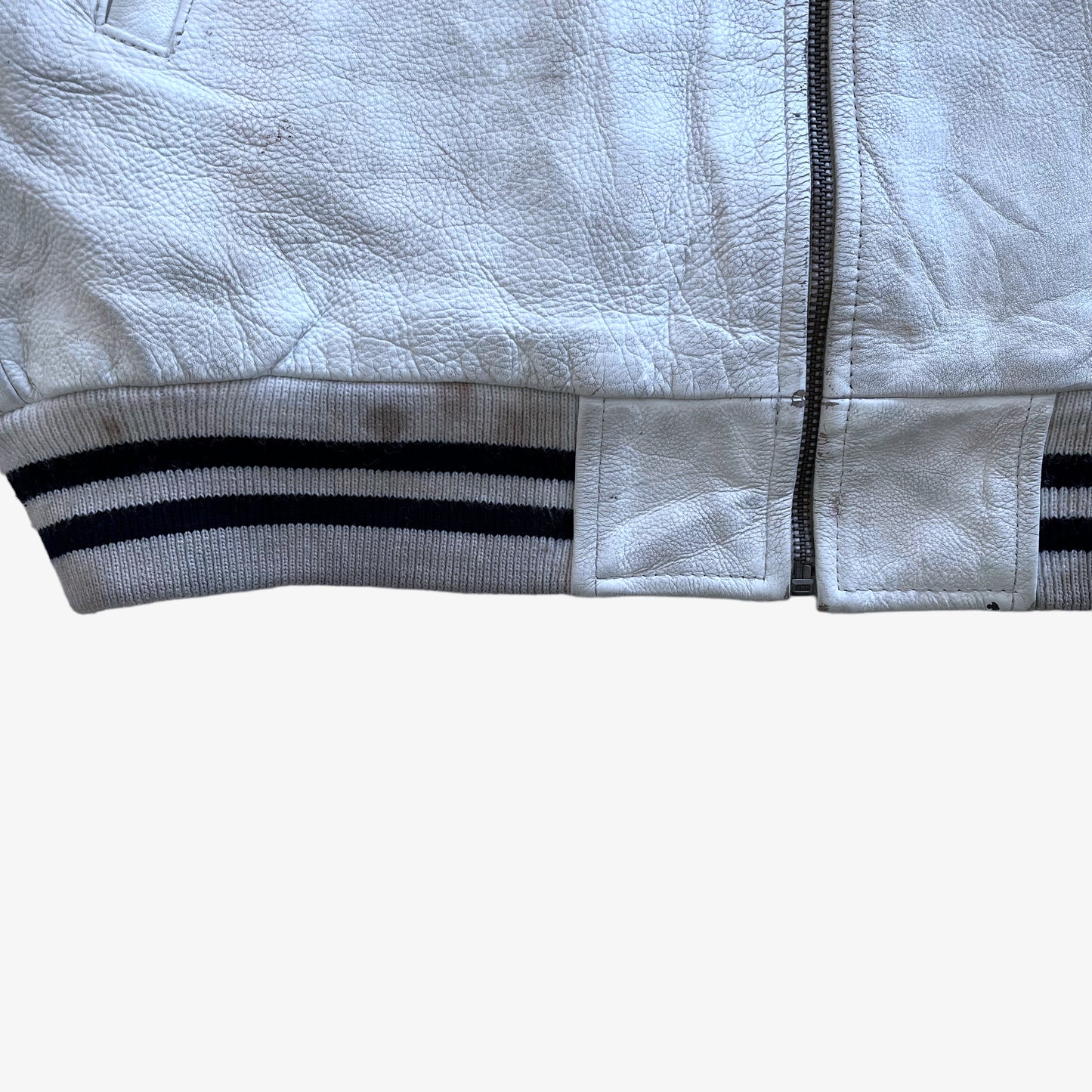 Vintage 90s Mens Redskins White Leather Varsity Jacket Hem - Casspios Dream
