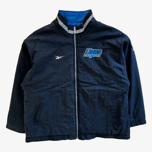 Vintage 90s Mens Reebok NFL Pro Line Detroit Lions Reversible Jacket With Back Spell Out - Casspios Dream