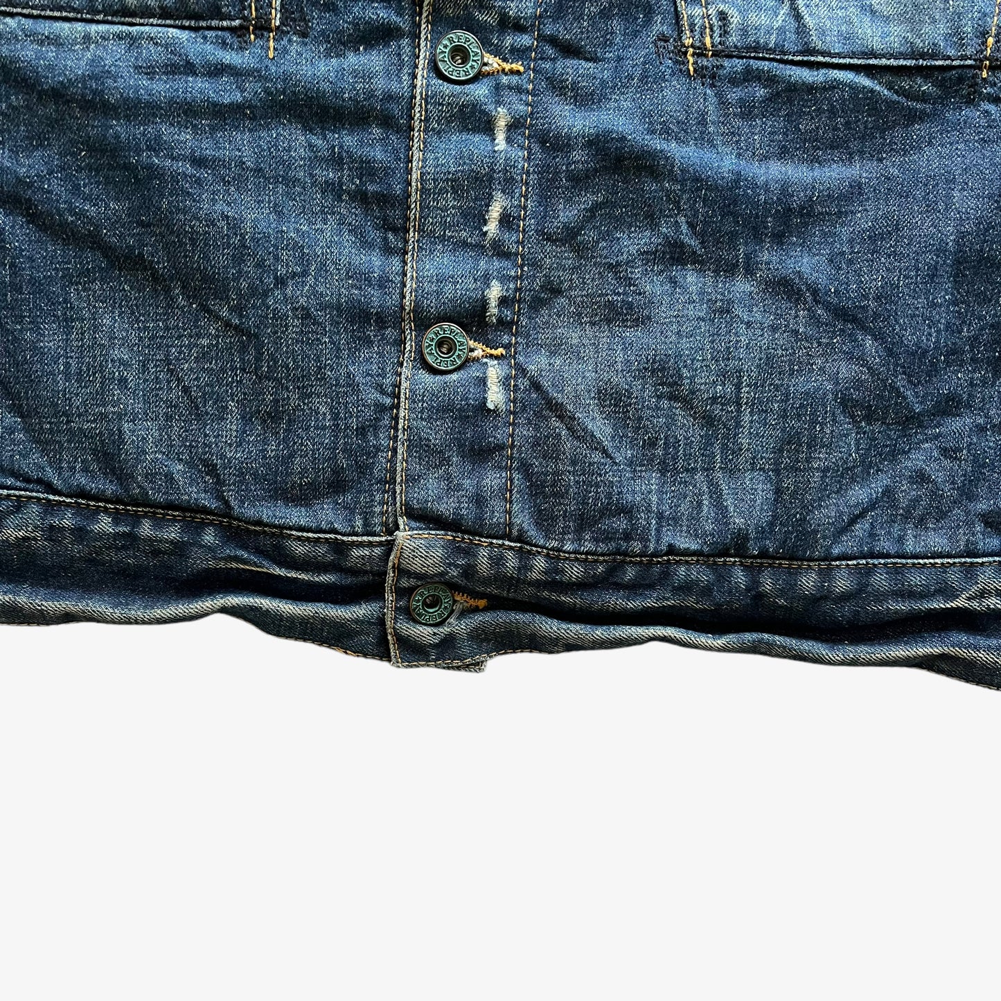 Vintage 90s Mens Replay Faded Blue Denim Trucker Jacket Hem - Casspios Dream