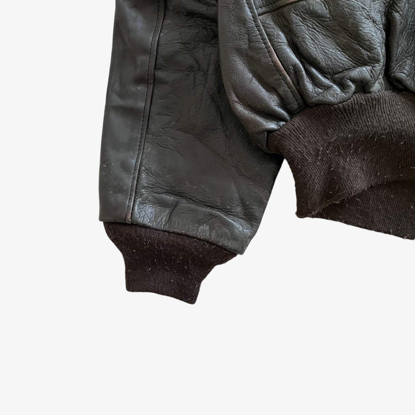 Vintage 90s Mens Schott Lot 2043 Dark Brown Leather Pilot Jacket Ribbed Cuff - Casspios Dream