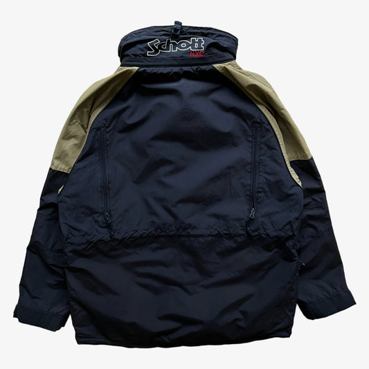Vintage 90s Mens Schott NYC Black And Beige Windbreaker Jacket Back - Casspios Dream