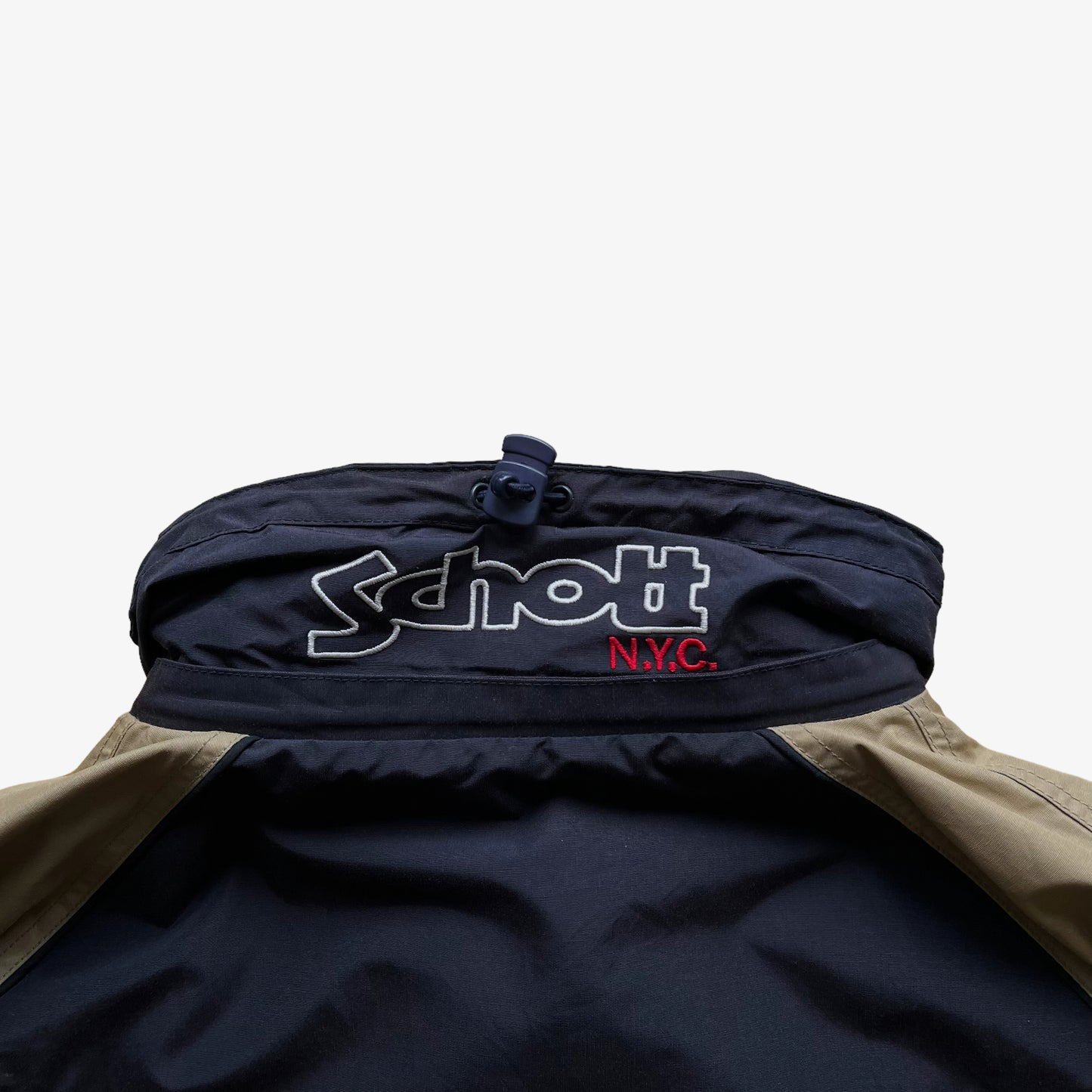 Vintage 90s Mens Schott NYC Black And Beige Windbreaker Jacket Collar - Casspios Dream