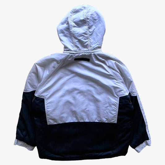 Vintage 90s Mens Schott NYC White Hooded Jacket Back - Casspios Dream