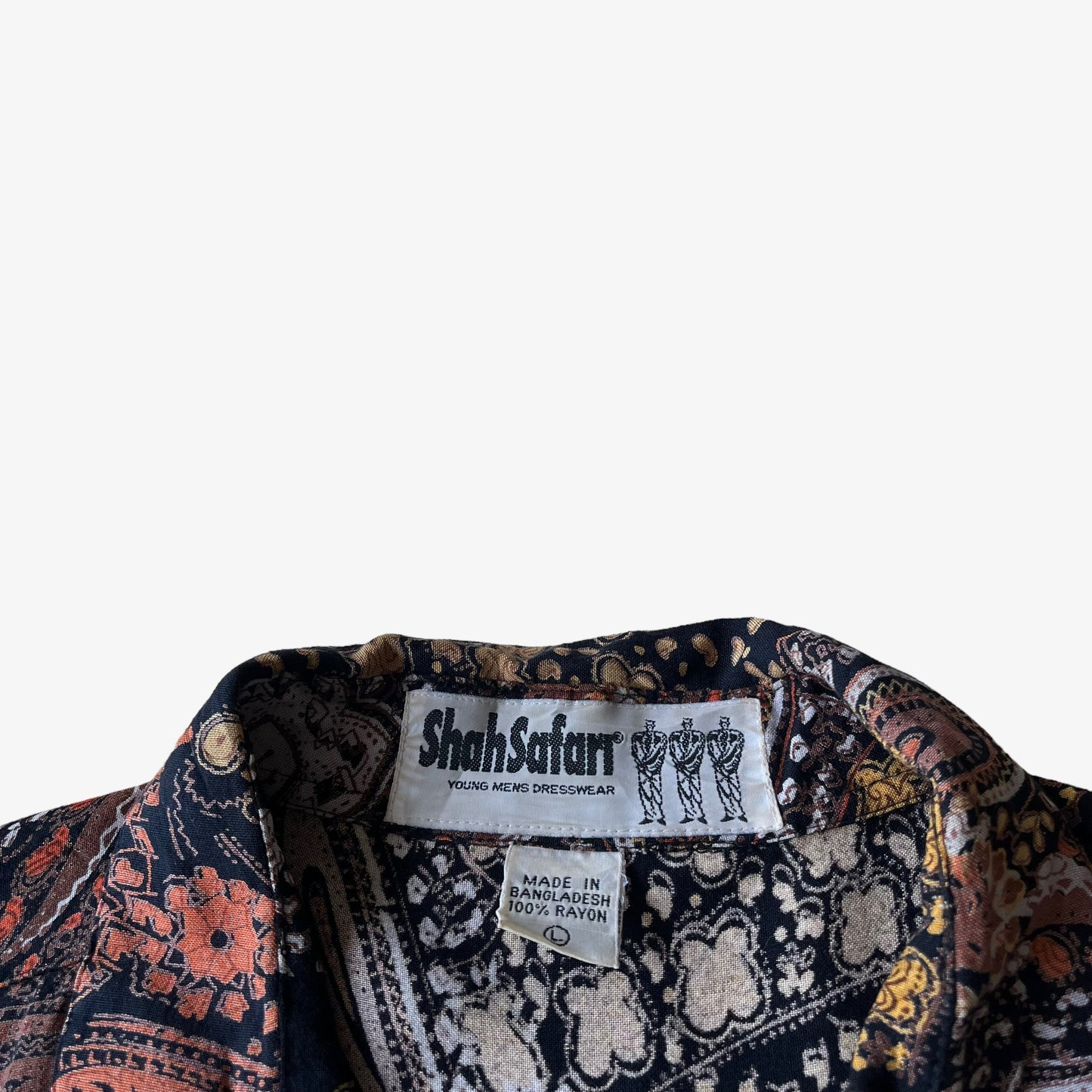 Vintage 90s Mens Shah Safari Paisley Print Short Sleeve Shirt Label - Casspios Dream