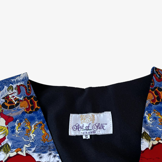 Vintage 90s Mens Tie Rack Art Of Silk Jungle Book Waistcoat Label - Casspios Dream