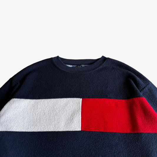 Vintage 90s Mens Tommy Hilfiger Spell Out Flag Logo Fleece Sweatshirt Logo - Casspios Dream
