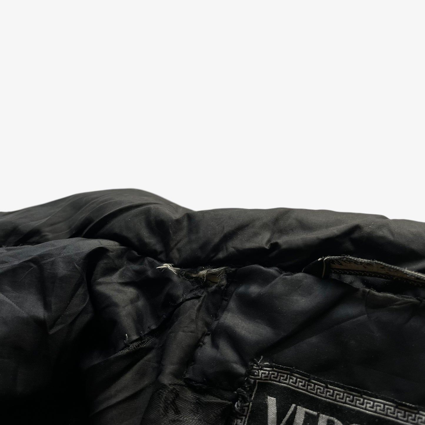 Vintage 90s Mens Versace Classic V2 Black Quilted Puffer Jacket With Foldable Hood Wear - Casspios Dream