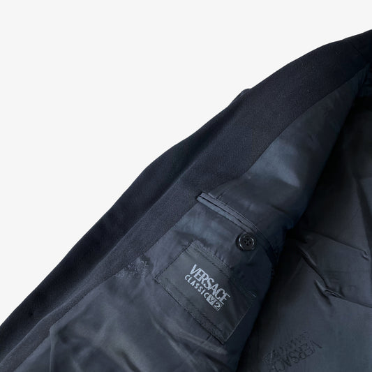 Vintage 90s Mens Versace Classic V2 Wool Black Pinstripe Blazer Label - Casspios Dream