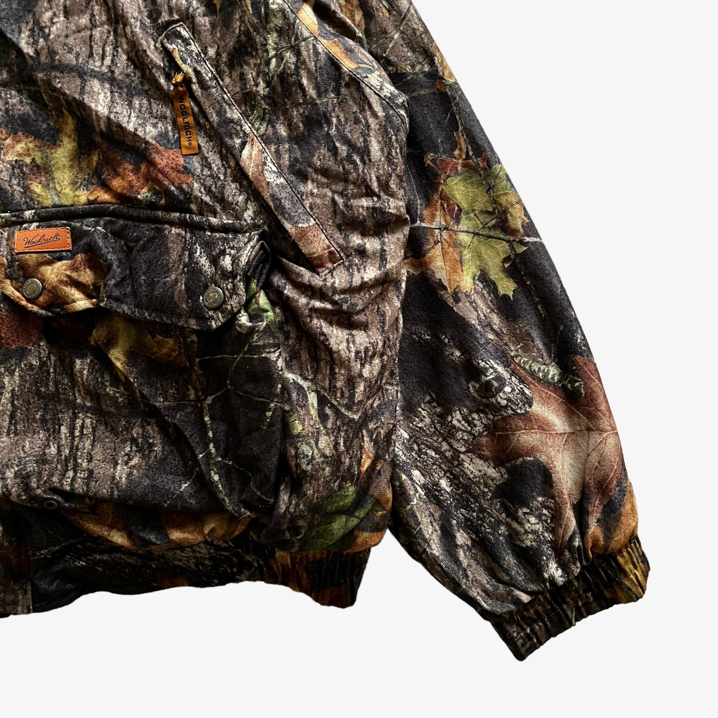 Vintage 90s Mens Woolrich Woodland Camouflage Jacket Sleeve - Casspios Dream