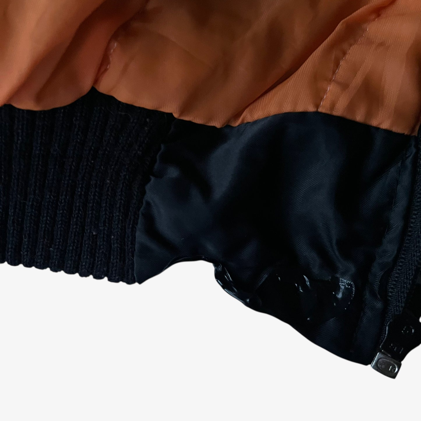 Patina of vintage 90s men's Zip It black panther print bomber jacket.