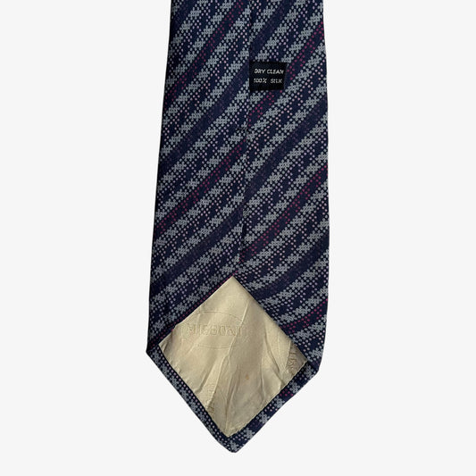 Missoni logo printed on the back of a colourful striped vintage 90s silk tie.