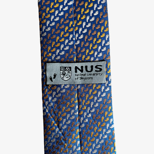 Vintage 90s National University Of Singapore Foot Print Silk Tie Label - Casspios Dream