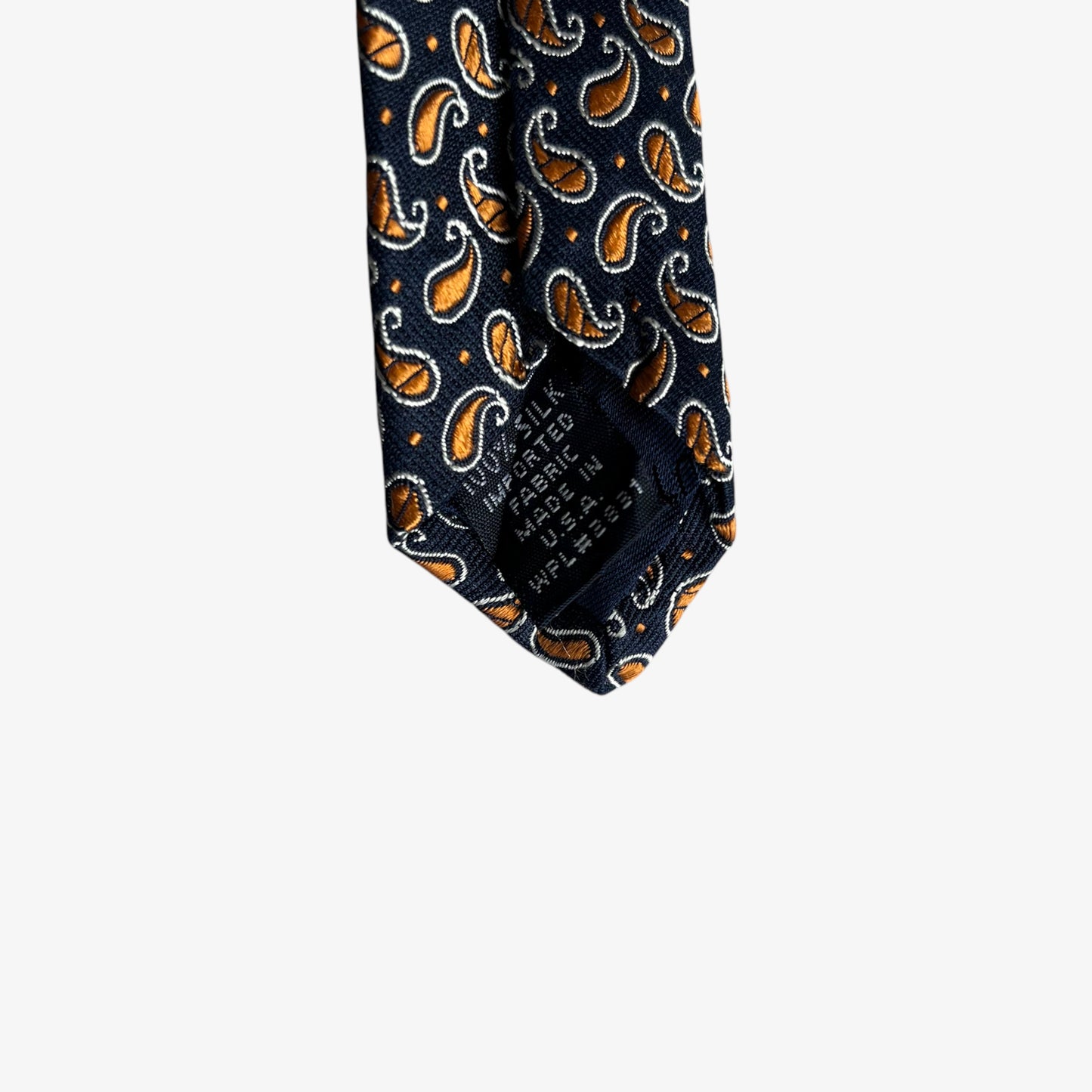 Vintage 90s Nautica Orange Paisley Print Navy Silk Tie Made In USA - Casspios Dream