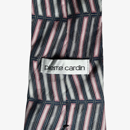 Vintage 90s Pierre Cardin Abstract Pink And Grey Zig Zag Print Silk Tie Label - Casspios Dream