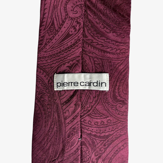Vintage 90s Pierre Cardin Embossed Paisley Print Red Silk Tie Label - Casspios Dream