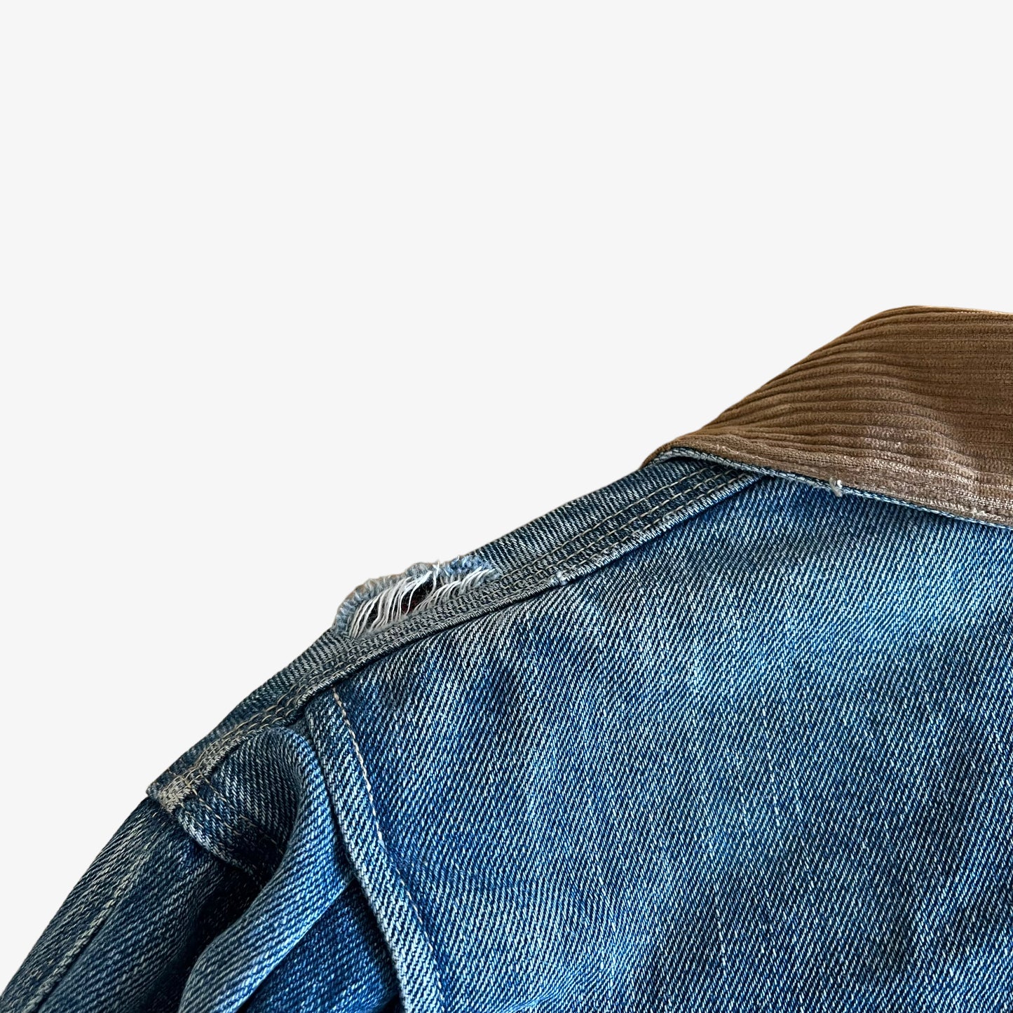 Vintage 90s Polo Ralph Lauren Blue Denim Trucker Jacket With A Brown Corduroy Collar Wear - Casspios Dream