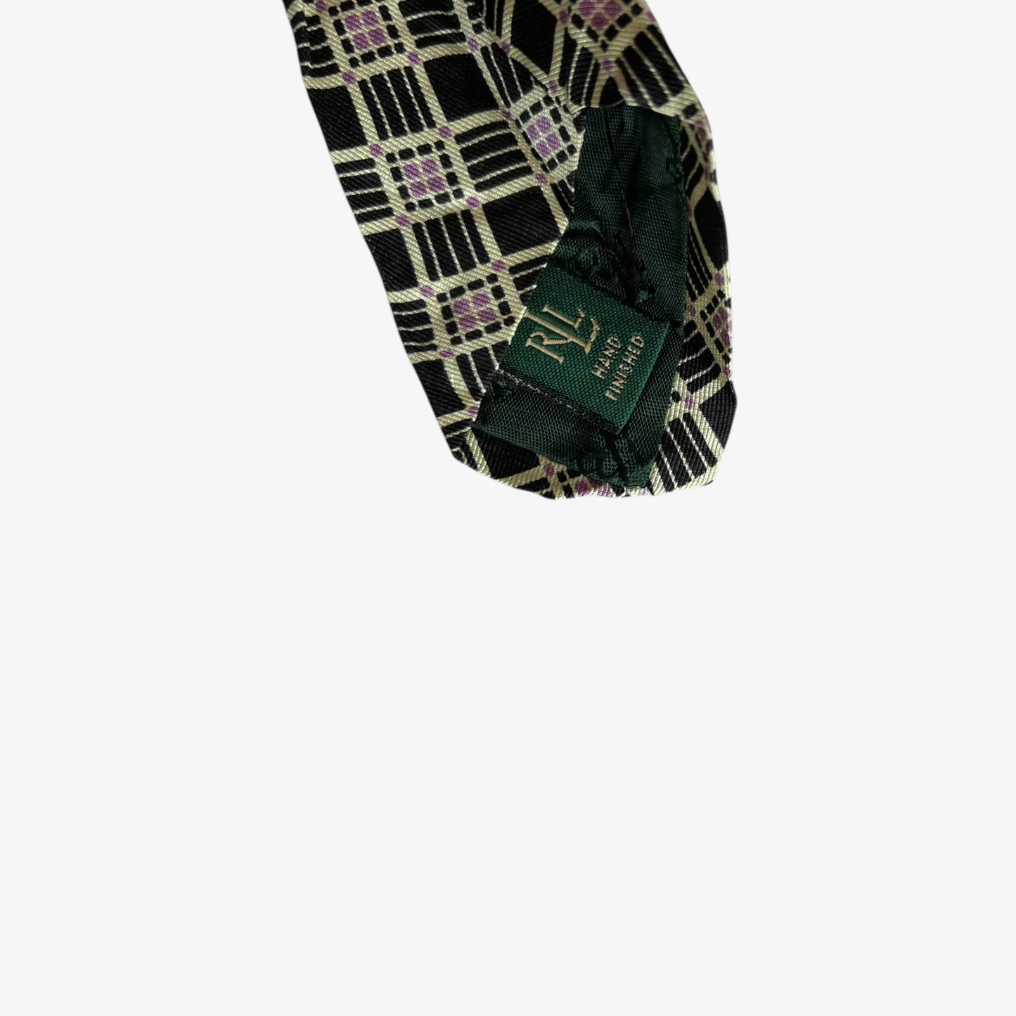 Vintage 90s Ralph Lauren Black And Pink Geometric Square Print Silk Tie Hand Sewn - Casspios Dream