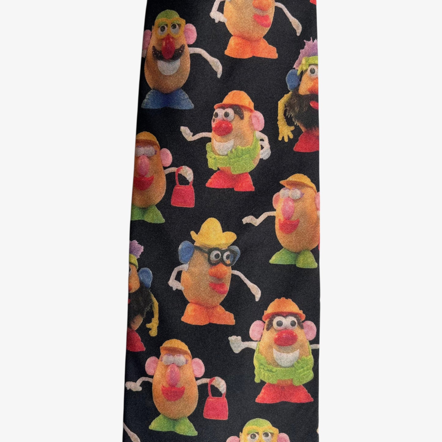 Vintage 90s Ralph Marlin 1995 Hasbro Mr Potato Head Print Black Polyester Tie Toy Story - Casspios Dream