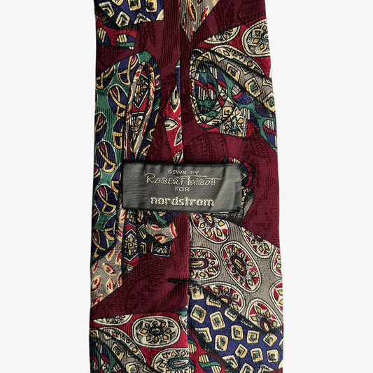 Vintage 90s Robert Talbott For Nordstrom Geometric Print Red Silk Tie Label - Casspios Dream