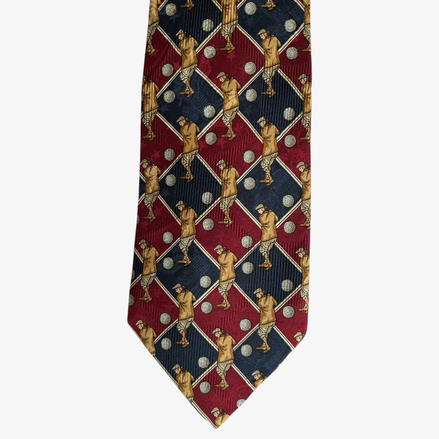 Vintage 90s Robert Talbott Golf Player Print Red And Blue Check Silk Tie Polka Dot - Casspios Dream
