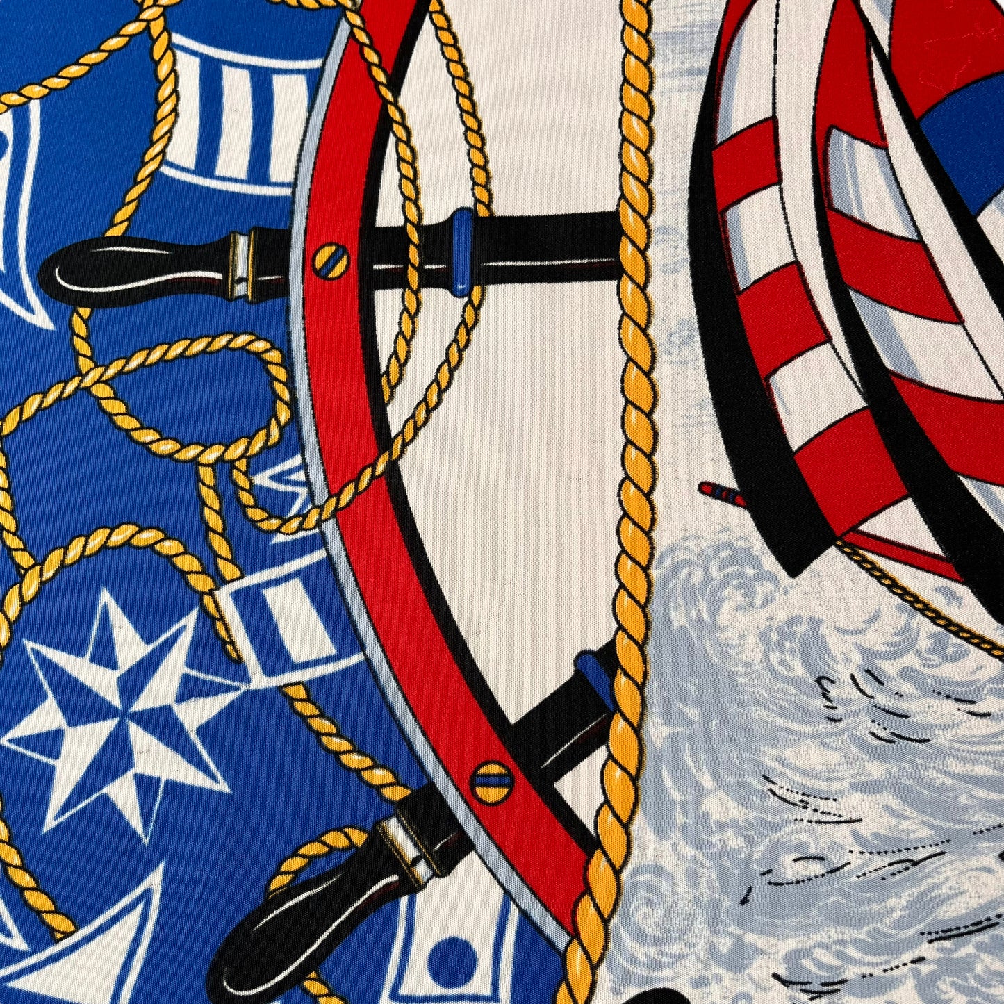 Vintage 90s Sailing Boat Nautical Print Blue And Red Polyester Scarf Wear - Casspios Dream