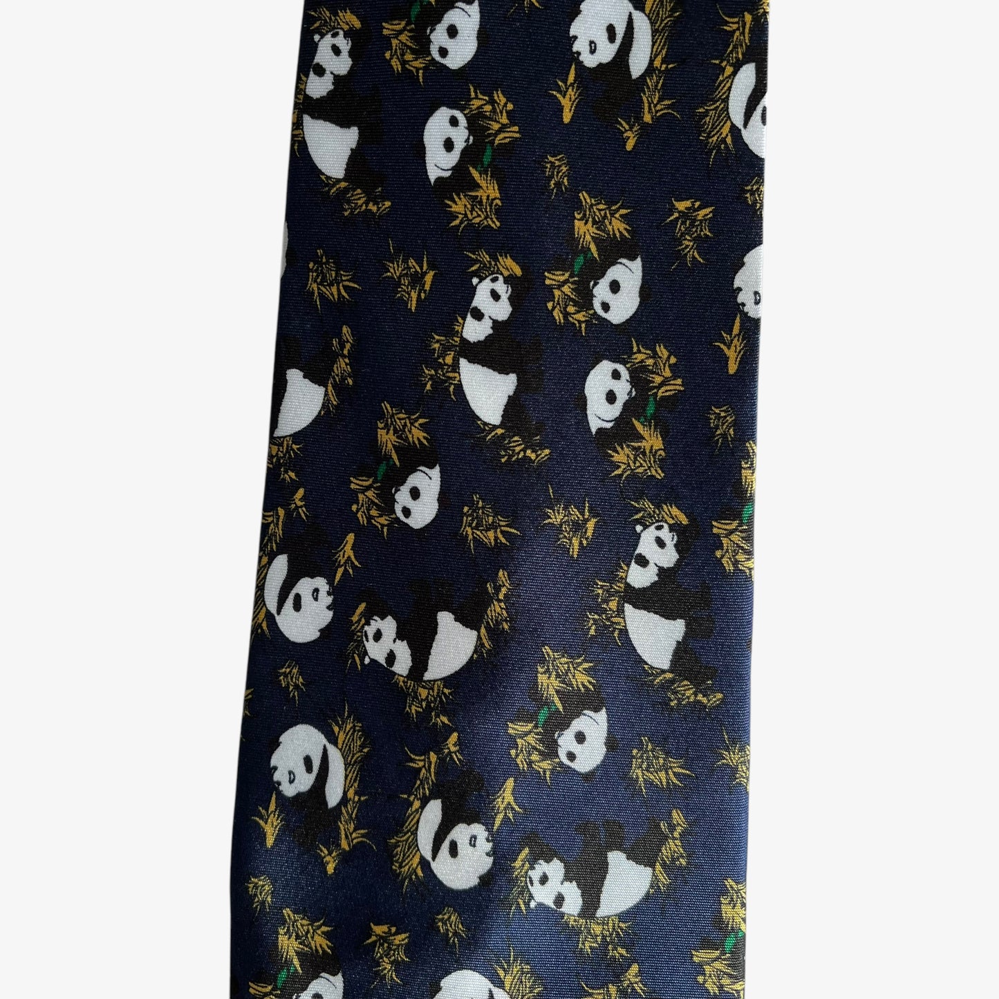 Vintage 90s Sendesen Geometric Panda Print Navy Silk Tie Retro - Casspios Dream