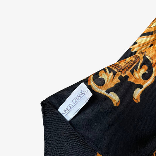 Vintage 90s Simon Chang Baroque Tartan Print Wool Scarf Label - Casspios Dream