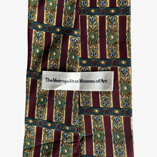 Vintage 90s The Metropolitan Museum Of Art Abstract Geometric Print Red Silk Tie Label - Casspios Dream