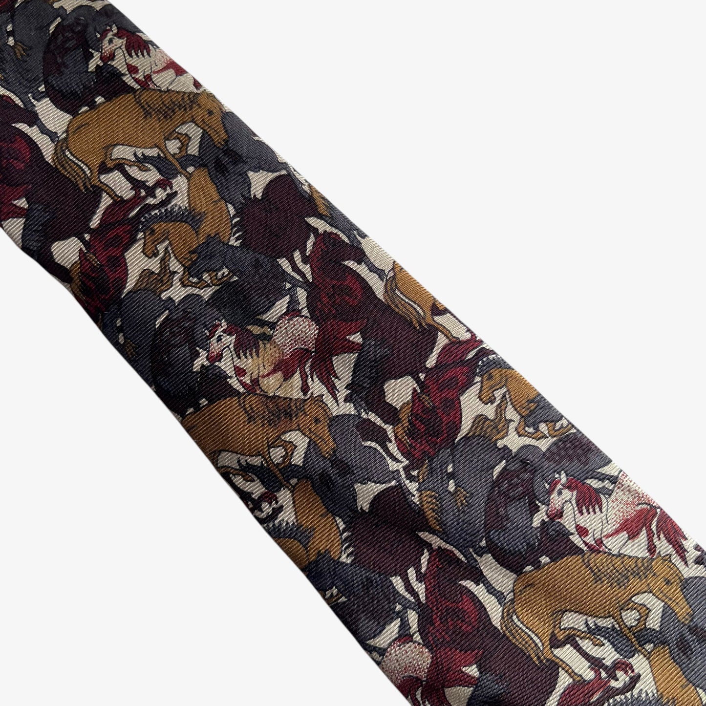 Vintage 90s The Metropolitan Museum Of Art Geometric Horse Print Silk Tie Equestrian - Casspios Dream