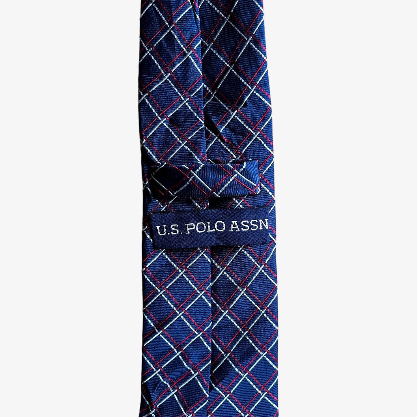 Vintage 90s US Polo Assn Checkered Navy Silk Tie Label - Casspios Dream