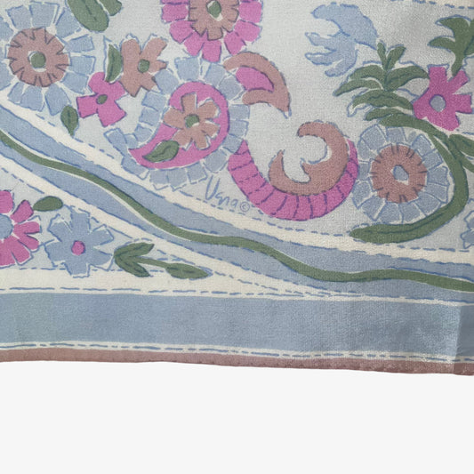 Vintage 90s Usna Pink And Blue Abstract Floral Print Pale Blue Silk Scarf Logo - Casspios Dream