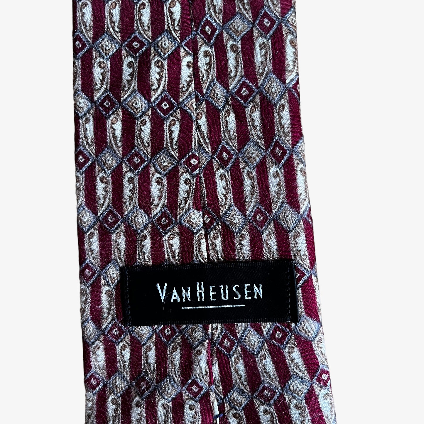 Vintage 90s Van Heusen Abstract Red & Gold Silk Tie Label - Casspios Dream