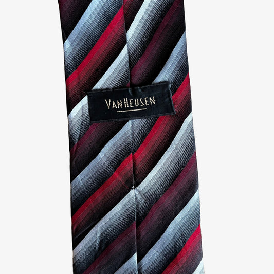 Vintage 90s Van Heusen Red & Black Striped Silk Tie Label - Casspios Dream