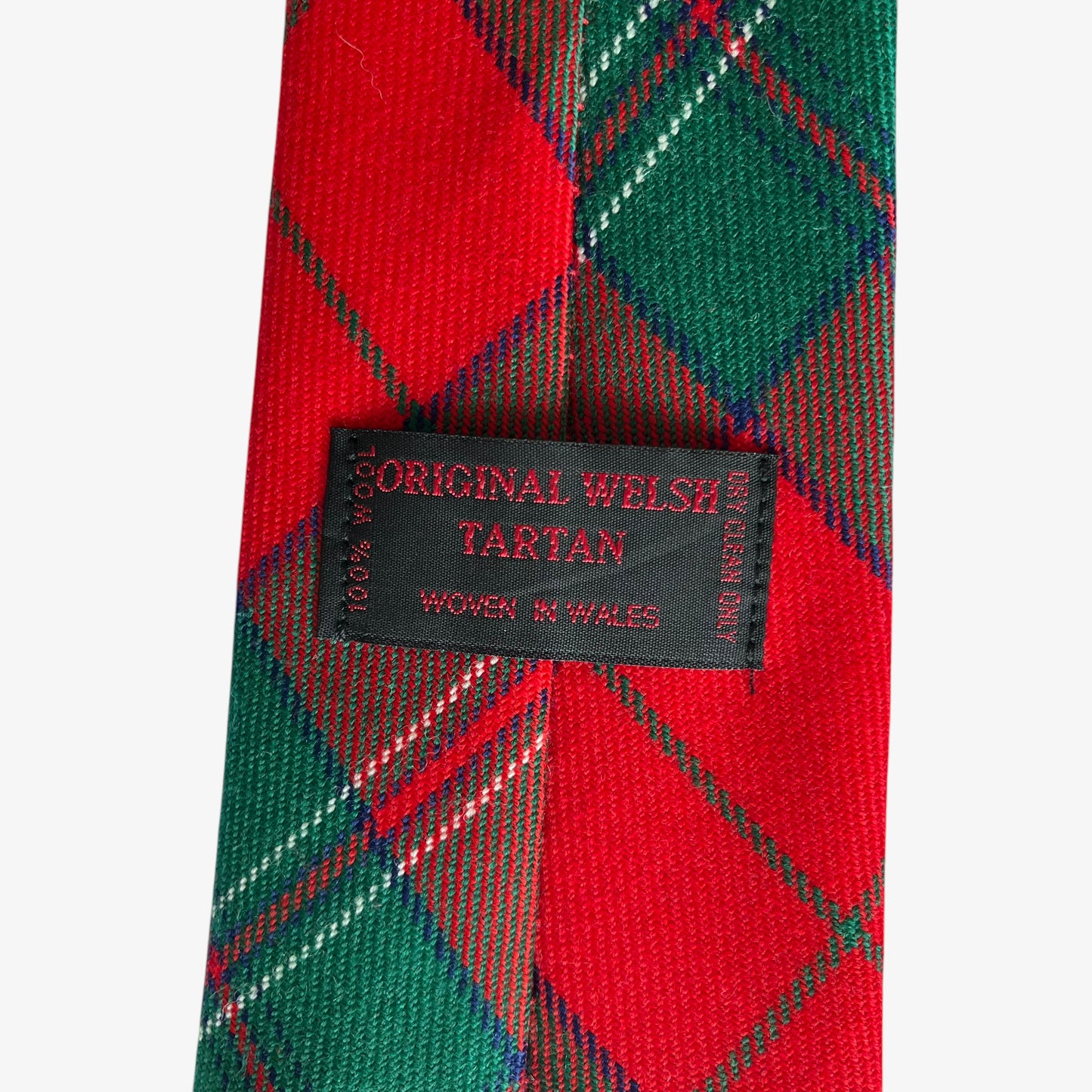 Vintage 90s Welsh Red And Green Tartan Print Wool Tie With Dragon Embroidery Label - Casspios Dream