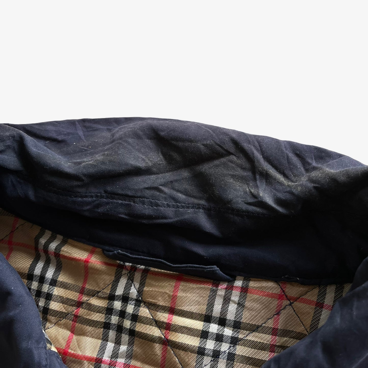 Vintage 80s Womens Burberry Navy Quilted Jacket With Nova Check Lining Wear - Casspios Dream