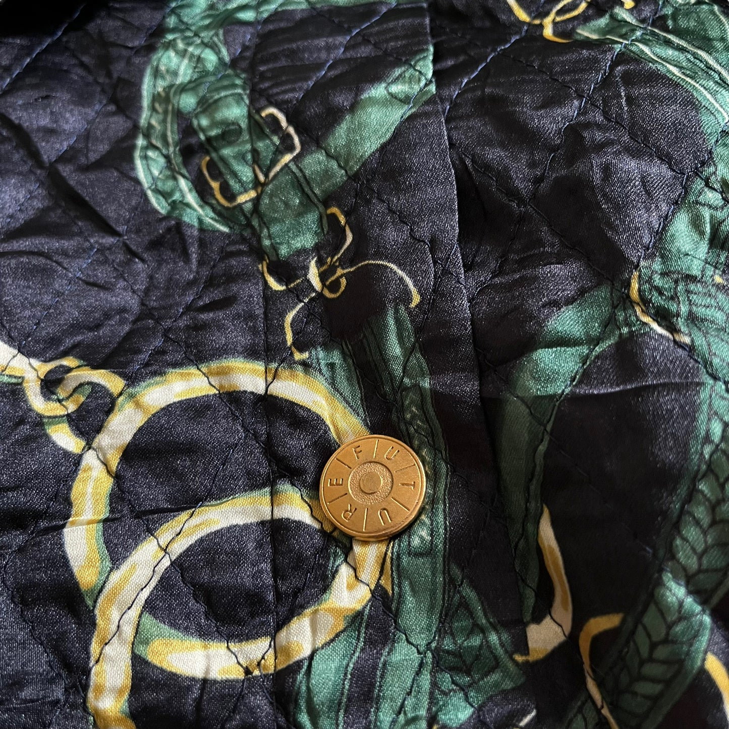 Vintage 90s Womens Equestrian Print Navy Quilted Jacket Button - Casspios Dream