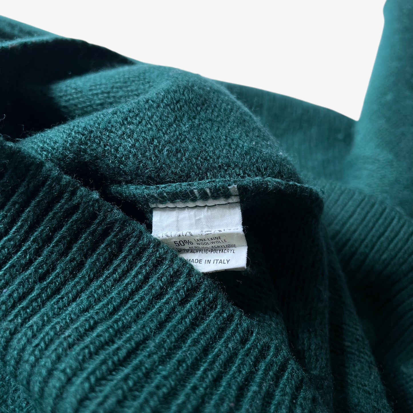 Vintage 90s Womens Krizia Jeans Embroidered Horse Green Wool Blend Jumper Inside Label - Casspios Dream