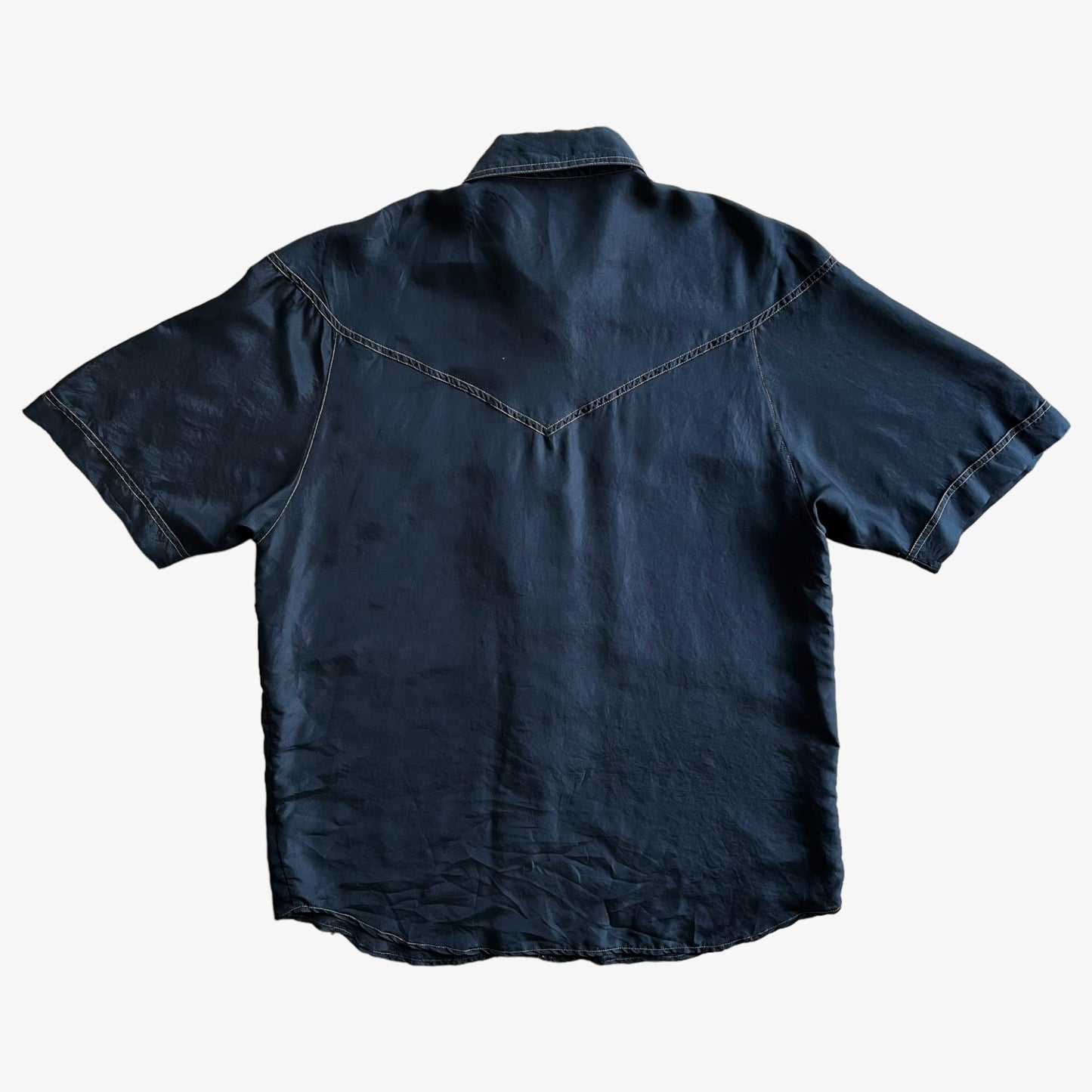 Vintage 90s Womens Marco Pecci Short Sleeve Black Silk Shirt With An Embroidered Orange Trim Back - Casspios Dream