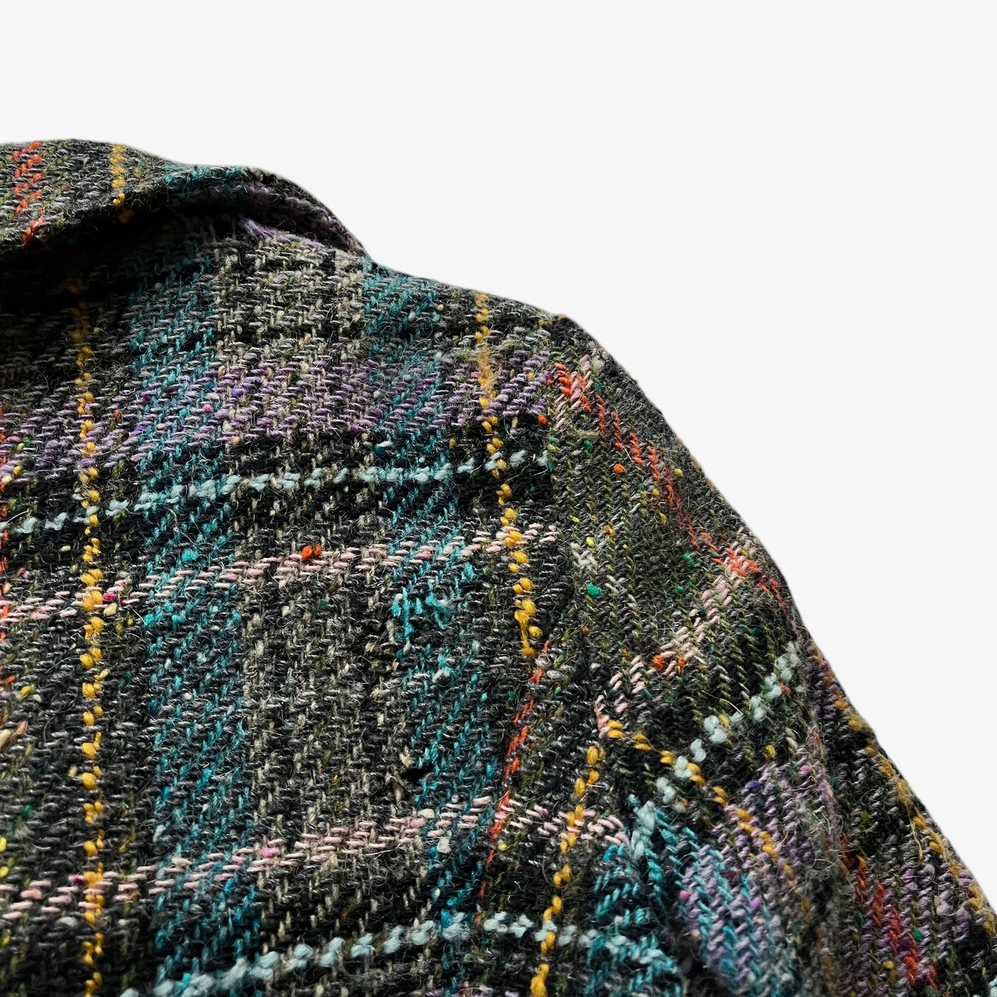 Vintage 90s Womens Moschino Jeans Colourful Tartan Print Wool Ruffle Coat Wear - Casspios Dream