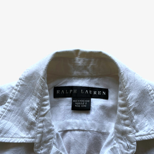 Vintage 90s Womens Ralph Lauren Black Label White Striped Long Sleeve Shirt Label - Casspios Dream