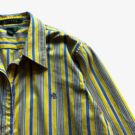 Vintage 90s Womens Ralph Lauren Colourful Striped Yellow Shirt Logo - Casspios Dream