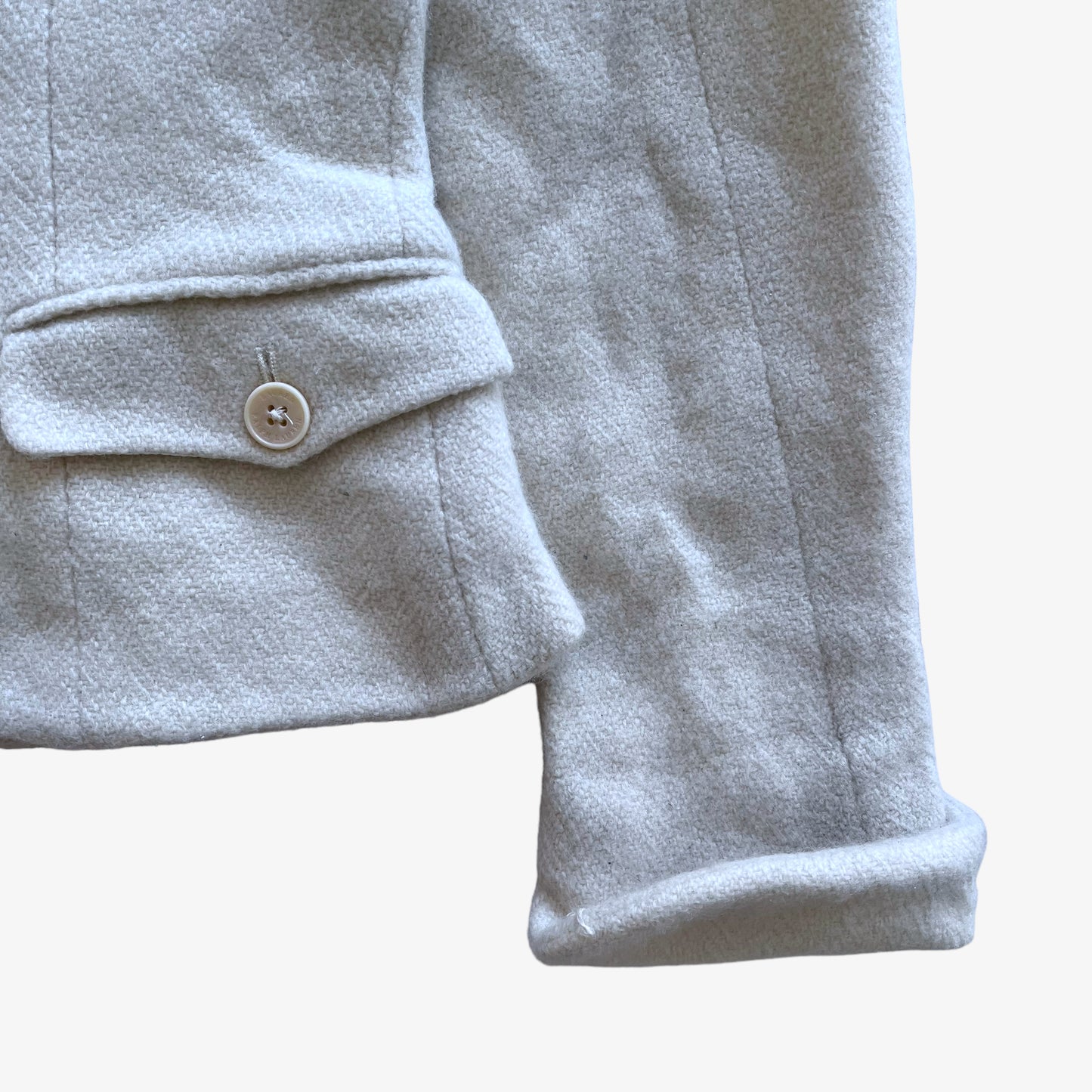 Vintage 90s Womens Ralph Lauren Cream Wool Jacket Arm - Casspios Dream