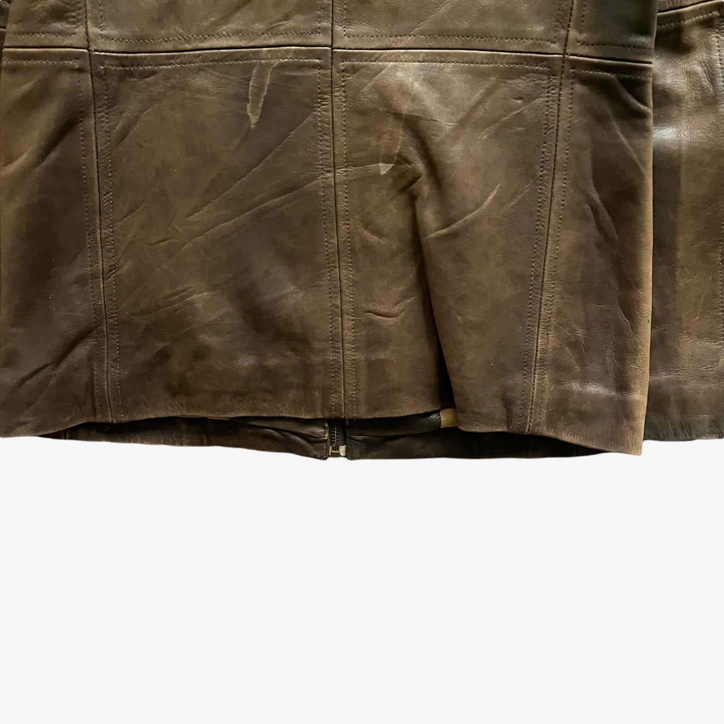 Vintage 90s Womens Redskins Faded Dark Brown Leather Pilot Jacket With Faux Fur Collar Back Hem - Casspios Dream