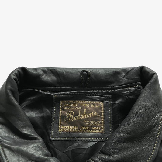 Vintage 90s Womens Redskins Type B32 Black Leather Puffer Jacket Label - Casspios Dream