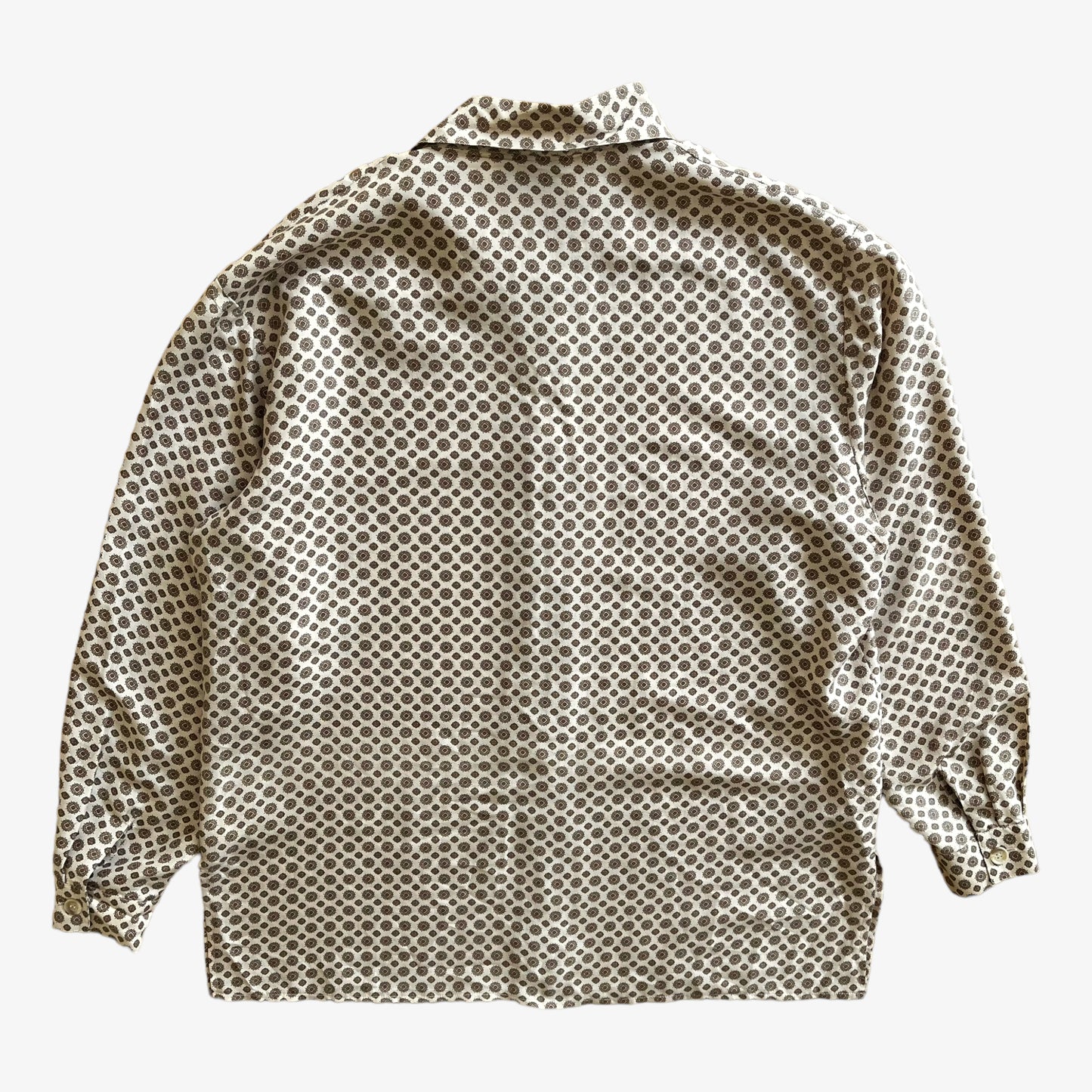 Vintage 90s Womens Renata Gibaldi Geometric Print Long Sleeve Silk Shirt Back - Casspios Dream