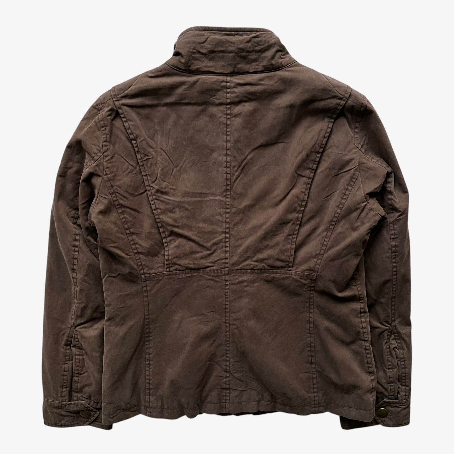 Vintage 90s Womens Thomas Burberry Brown Military Jacket Back - Casspios Dream