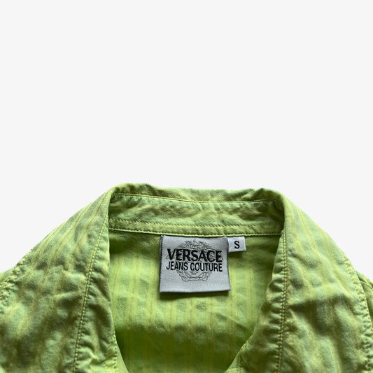 Vintage 90s Womens Versace Jeans Couture Green Striped Sleeveless Shirt Label - Casspios Dream