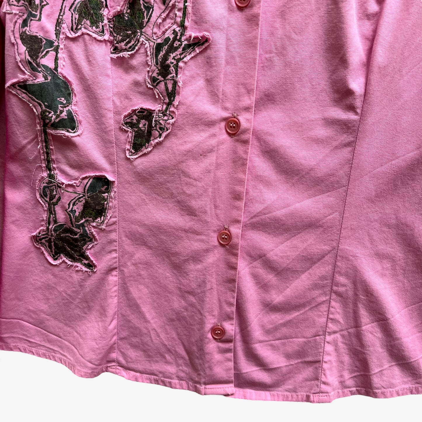 Vintage 90s Womens Versace Jeans Couture Pink Long Sleeve Shirt With Embroidered Black Floral Design Wear - Casspios Dream