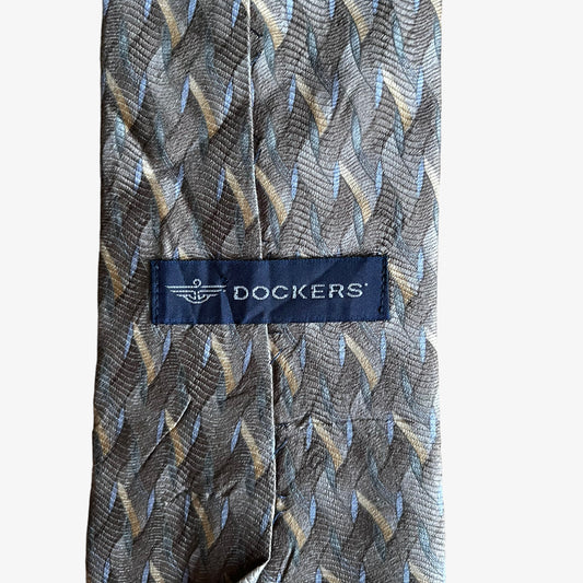 Vintage Y2K Dockers Golden Brown Abstract Print Silk Tie Label - Casspios Dream
