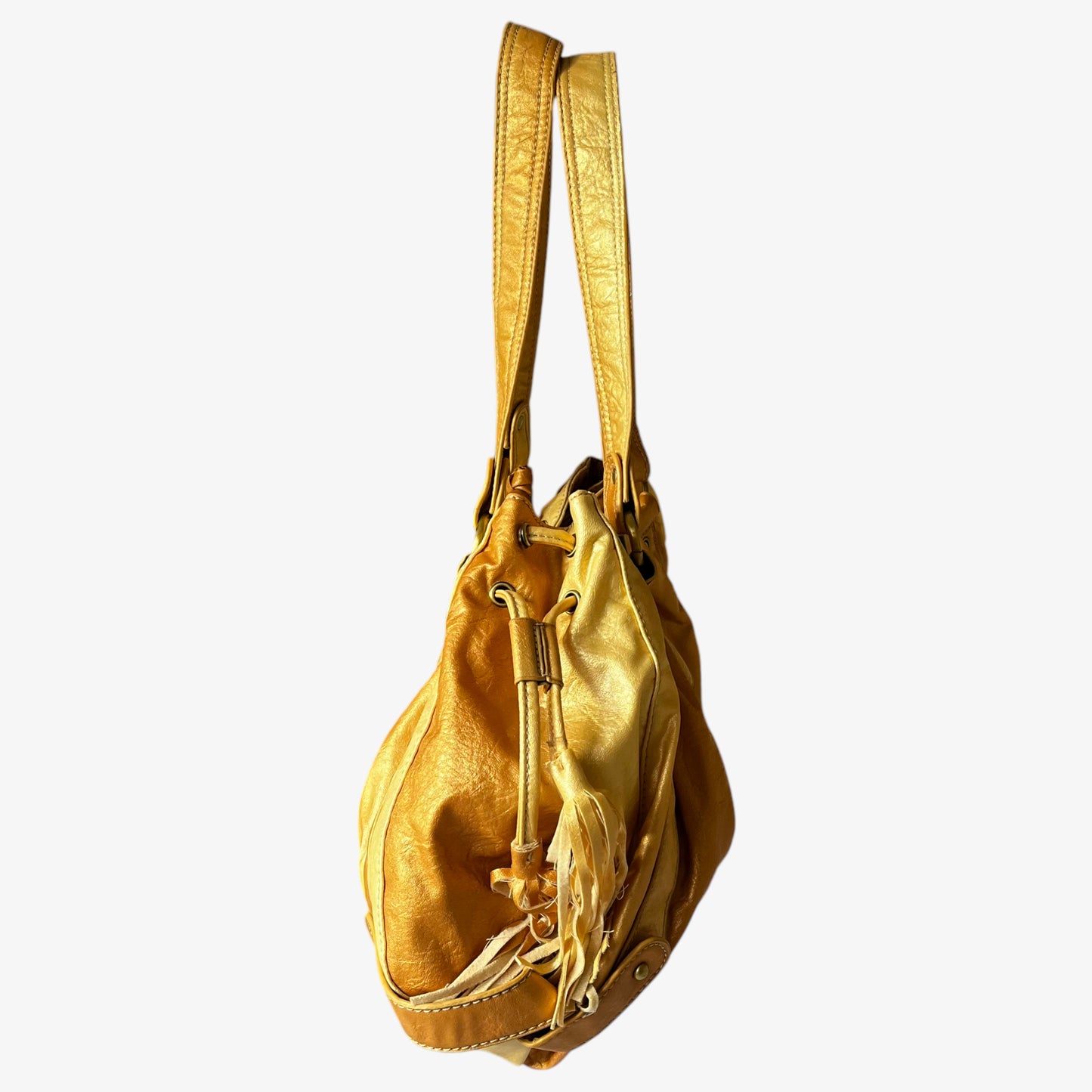 Vintage Y2K Dolce And Gabbana Faded Brown Leather Shoulder Bag Side - Casspios Dream